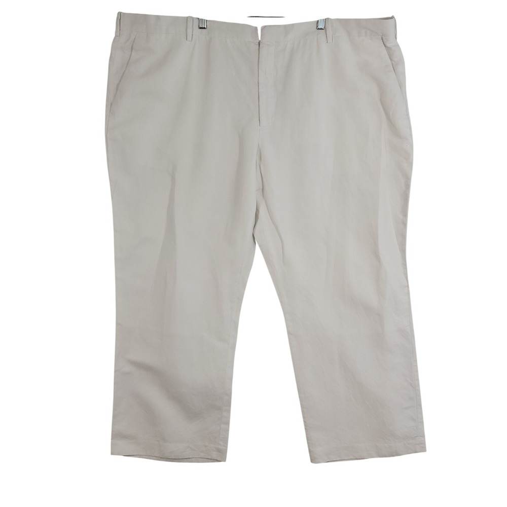 Perry Ellis White Linen Blend Dress Pants Mens 50x30  Flat Front